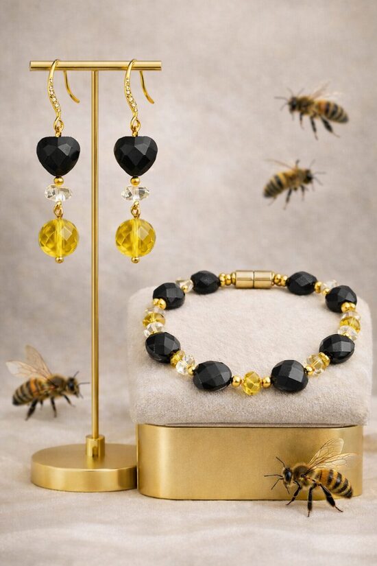 Dabīgo pērļu rotu komplekts "Medus Simfonija"